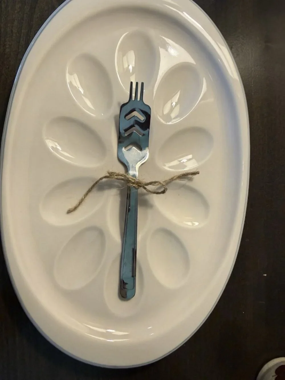 Vintage White Oval Deviled Egg Plate Holds 12 Eggs with Deviled Egg Fork